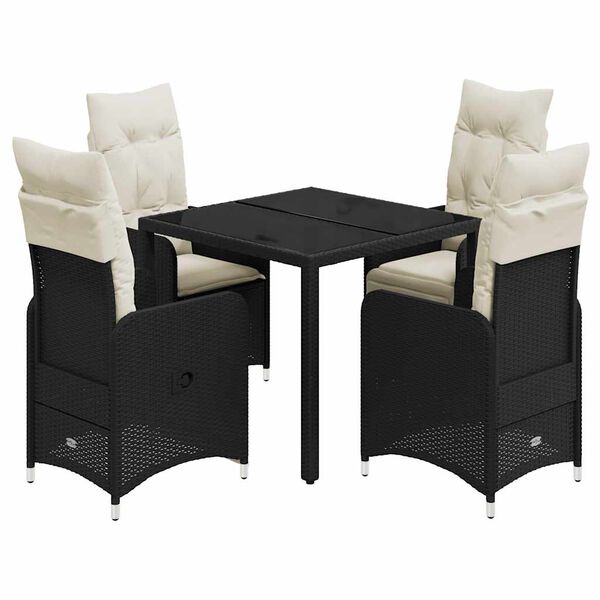 vidaXL 5 Piece Garden Bistro Set with Cushions Black Poly Rattan