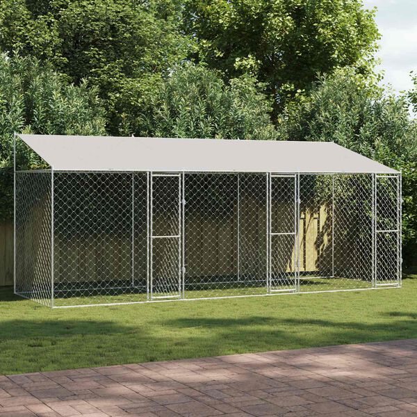 vidaXL Dog Cage with Roof Silver 600 x 200 x 256 cm Steel and PE