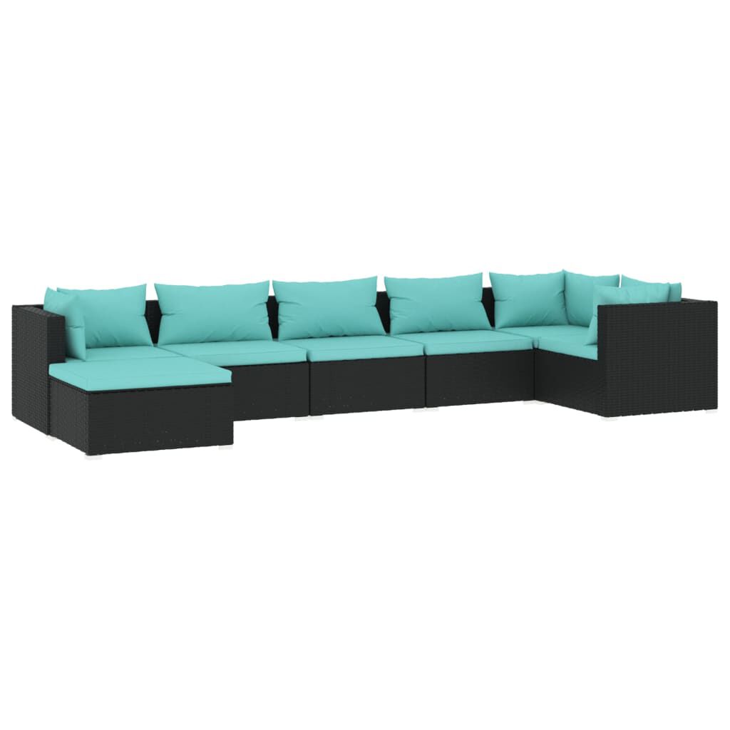 vidaXL 7 Piece Garden Lounge Set with Cushions Poly Rattan Black