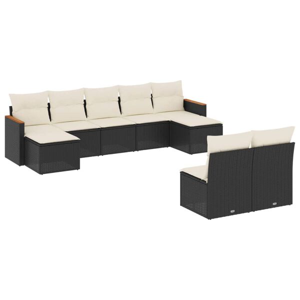 vidaXL 9 Piece Garden Sofa Set with Cushions Black Poly Rattan