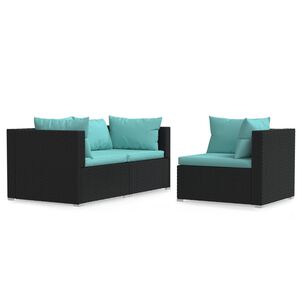 vidaXL 3 Piece Garden Lounge Set with Cushions Black Poly Rattan