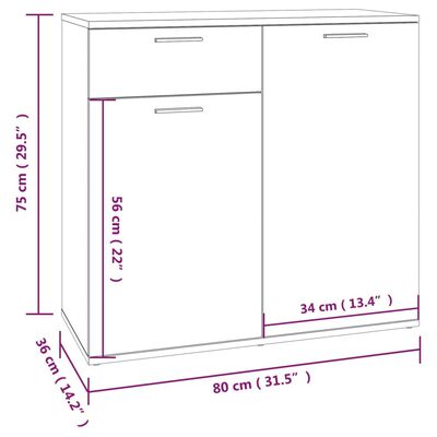 vidaXL Sideboard Grey Sonoma 80x36x75 cm Engineered Wood