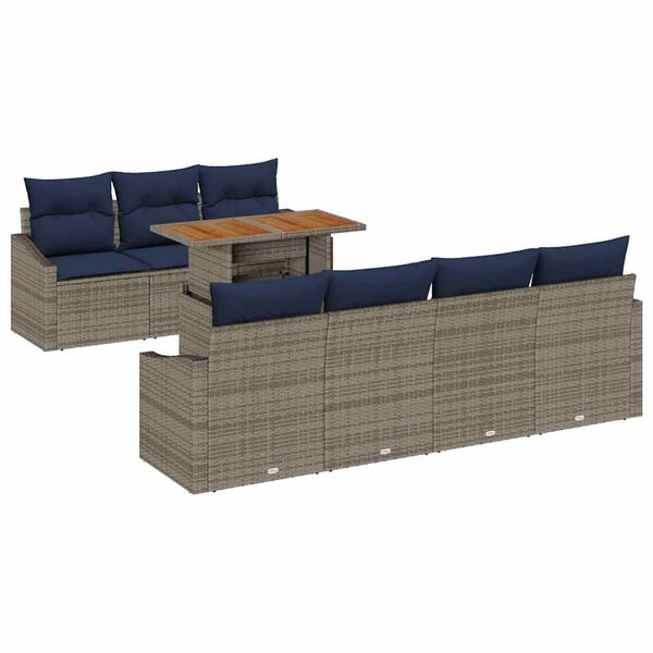 vidaXL Garden Dining Set with Cushion 8 pcs Grey and Navy