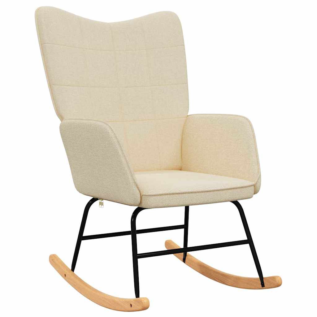 vidaXL Rocking Chair with a Stool Cream Fabric