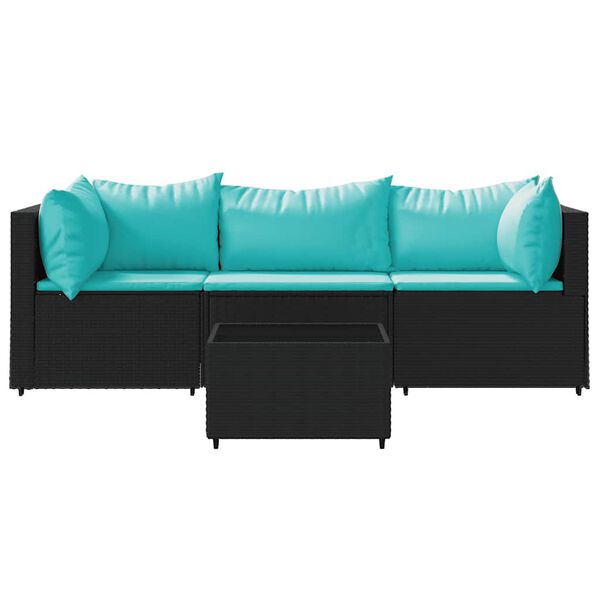 vidaXL 4 Piece Garden Lounge Set with Cushions Black Poly Rattan