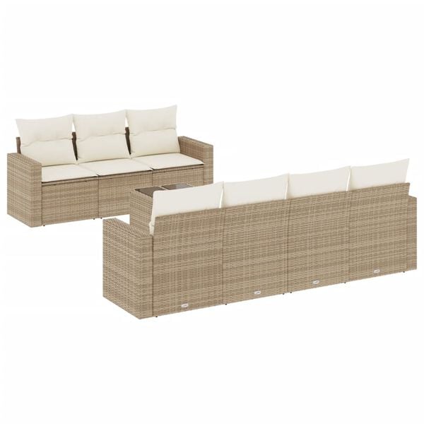 vidaXL 8 Piece Garden Sofa Set with Cushions Beige Poly Rattan