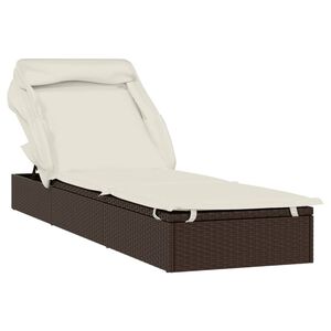 vidaXL Sunbed with Foldable Roof Brown 213x63x97 cm Poly Rattan