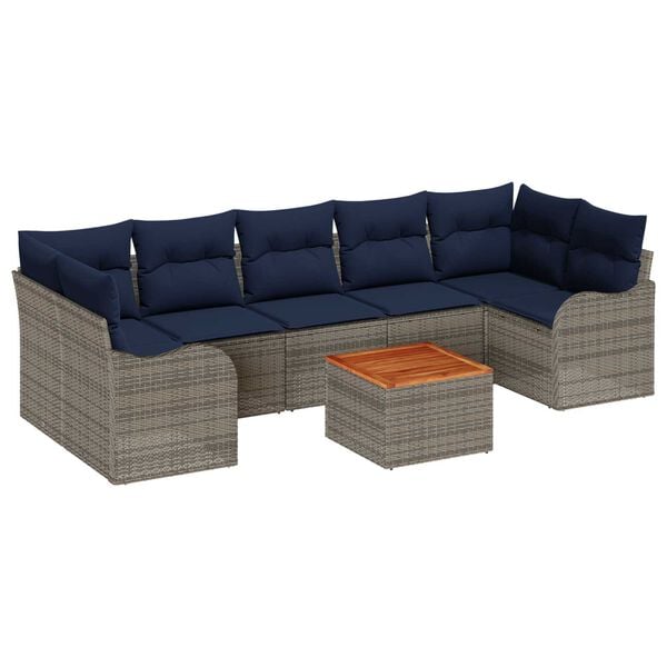 vidaXL 8 Piece Garden Sofa Set with Cushions Grey Poly Rattan Acacia