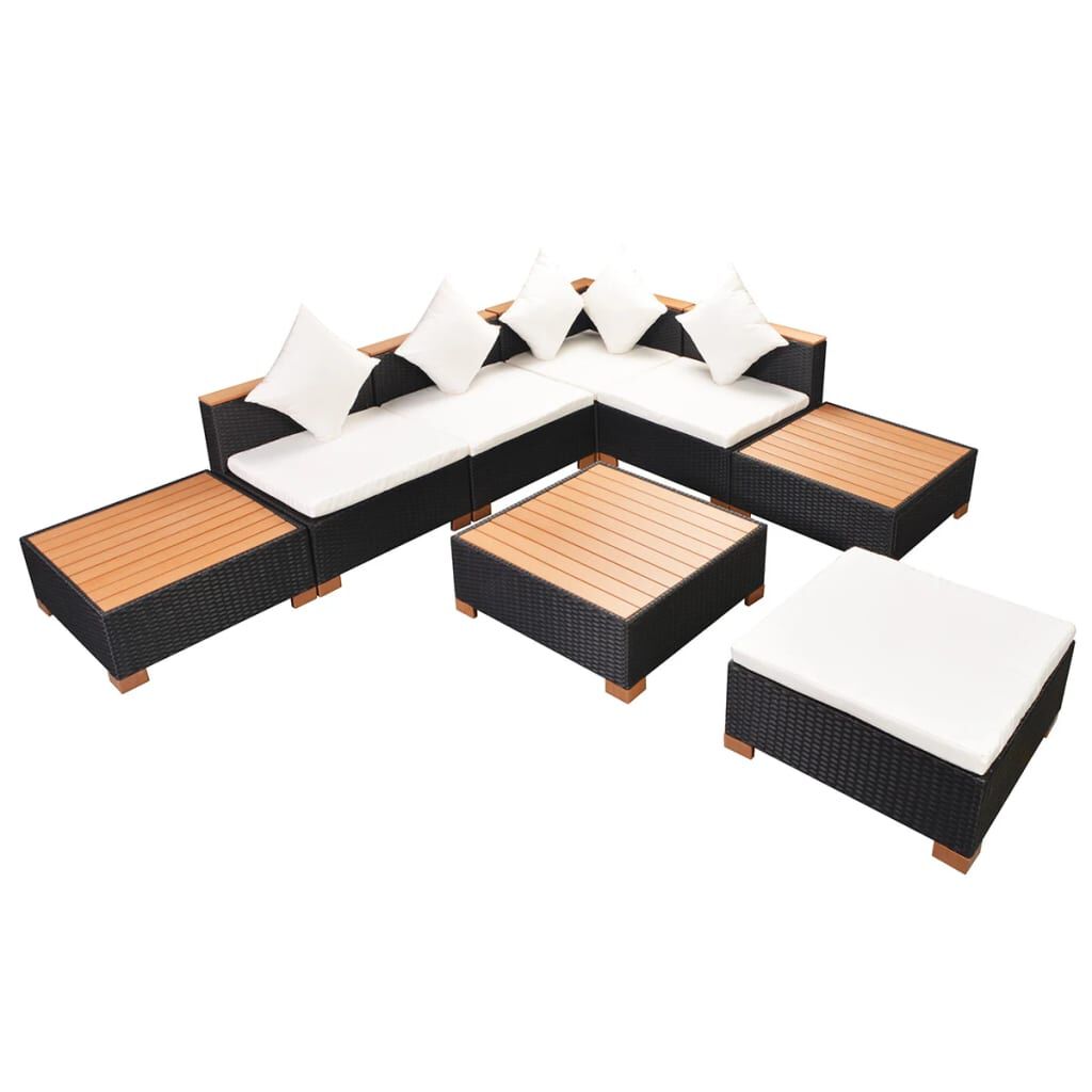 vidaXL 8 Piece Garden Lounge Set with Cushions Poly Rattan Black