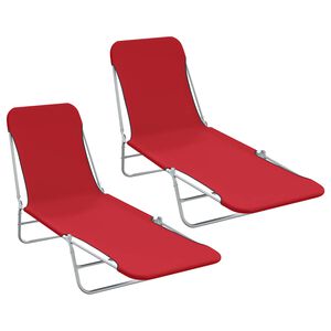 vidaXL Folding Sun Loungers 2 pcs Steel and Fabric Red
