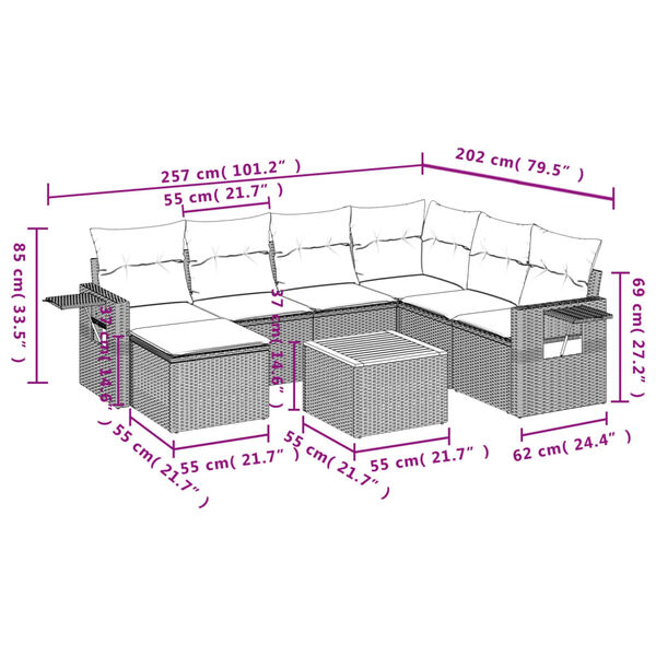 vidaXL 8 Piece Garden Sofa Set with Cushions Grey Poly Rattan