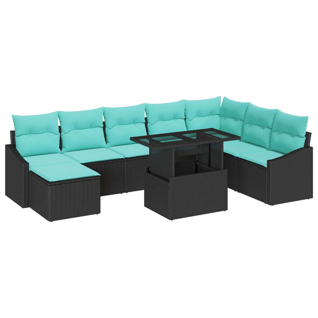 vidaXL 9 Piece Garden Sofa Set with Cushions Black Poly Rattan