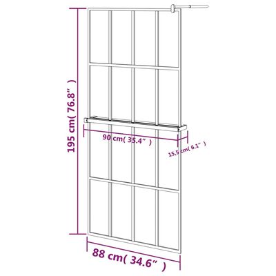 vidaXL Walk-in Shower Wall with Shelf Black 90x195 cm ESG Glass&Aluminium