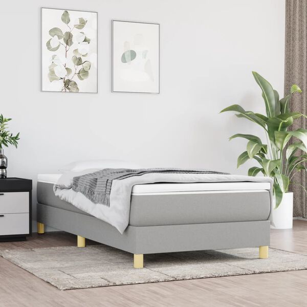 vidaXL Box Spring Bed Frame Light Grey Twin Fabric (US Only)
