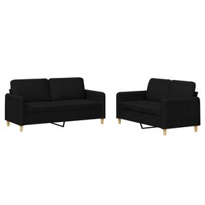 vidaXL 2 Piece Sofa Set with Cushions Black Fabric