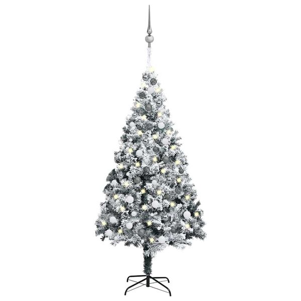 vidaXL Artificial Pre-lit Christmas Tree with Ball Set Green 180 cm PVC