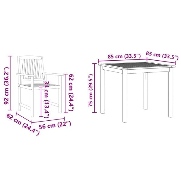 vidaXL Garden Dining Set 3 pcs Brown Solid acacia wood