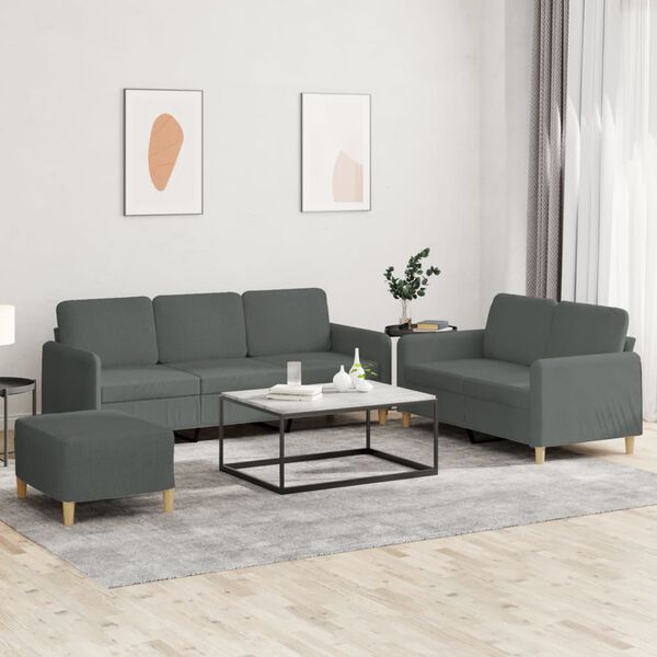 vidaXL 3 Piece Sofa Set with Cushions Dark Grey Fabric