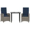 vidaXL 3 Piece Garden Dining Set with Cushions Grey Poly Rattan