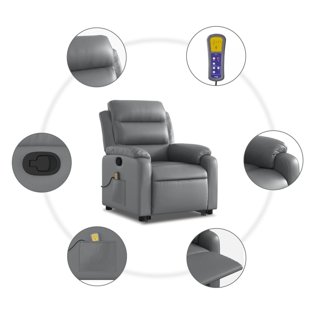 vidaXL Stand up Massage Recliner Chair Grey Faux Leather