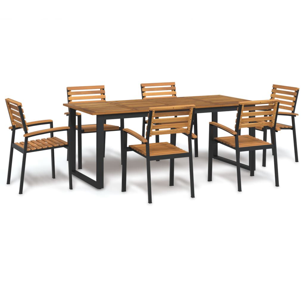 vidaXL 7 Piece Garden Dining Set Solid Wood Acacia and Metal