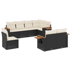 vidaXL 8 Piece Garden Sofa Set with Cushions Black Poly Rattan