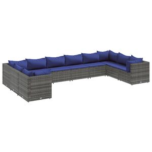 vidaXL 10 Piece Garden Lounge Set with Cushions Grey Poly Rattan