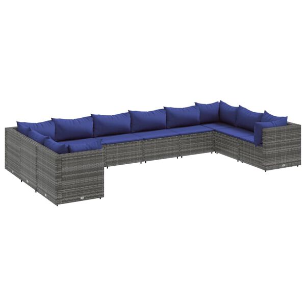 vidaXL 10 Piece Garden Lounge Set with Cushions Grey Poly Rattan