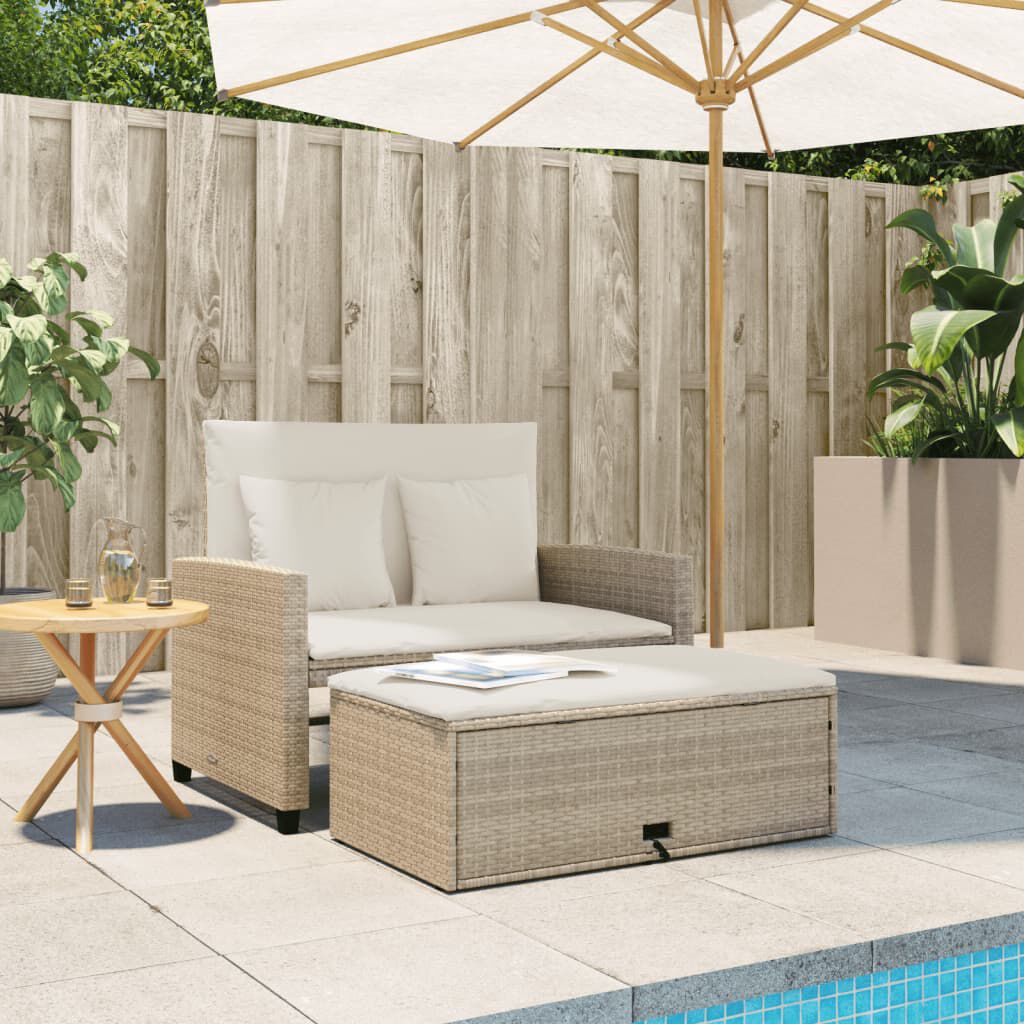 vidaXL Garden Sofa with Cushions 2-Seater Beige Poly Rattan