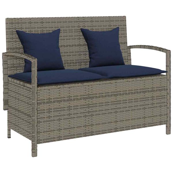 vidaXL Garden Storage Bench with Cushion Grey Poly Rattan