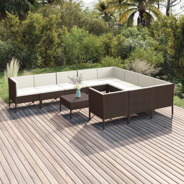 vidaXL 11 Piece Garden Lounge Set with Cushions Poly Rattan Brown