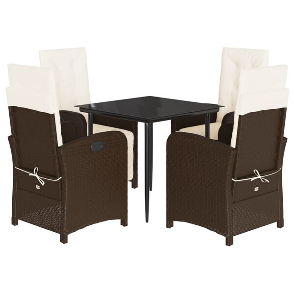 vidaXL 5 Piece Garden Dining Set with Cushions Brown Poly Rattan