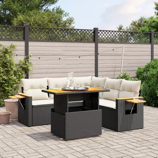 vidaXL 6 Piece Garden Sofa Set with Cushions Black Poly Rattan