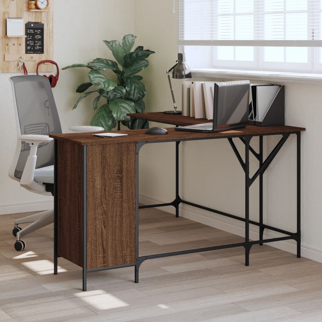 vidaXL Desk Brown Oak 141x141x75 cm Engineered Wood