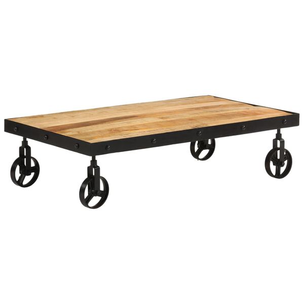 vidaXL Coffee Table with Wheels Solid Mango Wood 100x55x26 cm