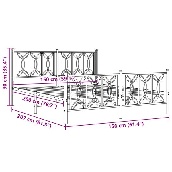 vidaXL Metal Bed Frame without Mattress with Footboard Black 150x200cm
