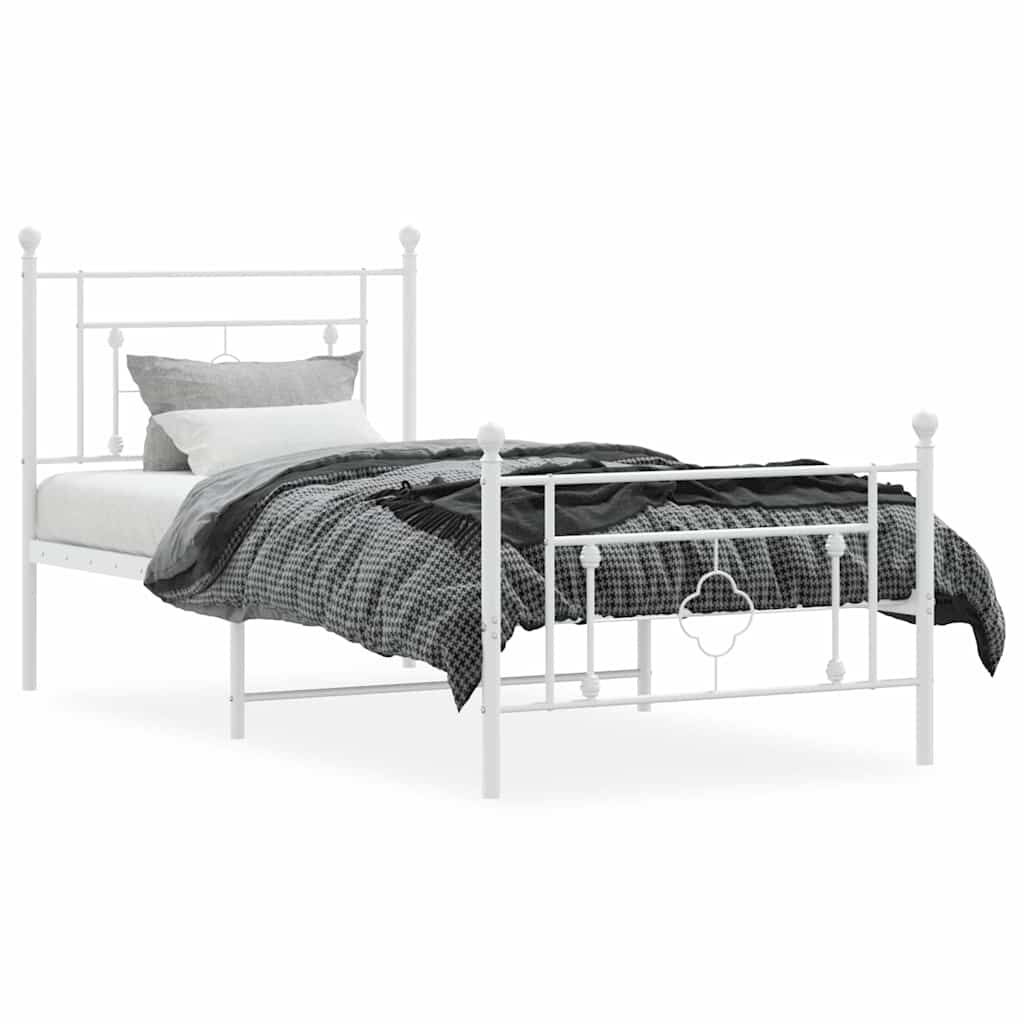 vidaXL Metal Bed Frame without Mattress with Footboard White 100x200cm