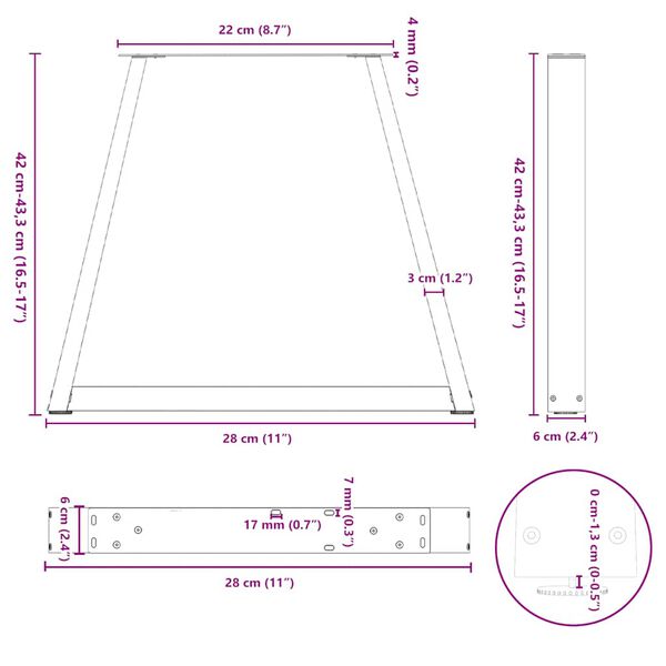 vidaXL Coffee Table Legs V-Shape 2 pcs Black 28x(42-43.3) cm Steel