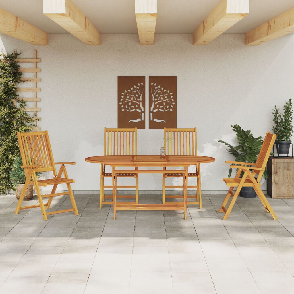 vidaXL Outdoor Dining Set Set of 5 Natural Wood Solid Acacia Wood