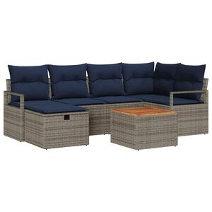 vidaXL Garden Sofa Set with Cushion 7 pcs Grey Poly Rattan