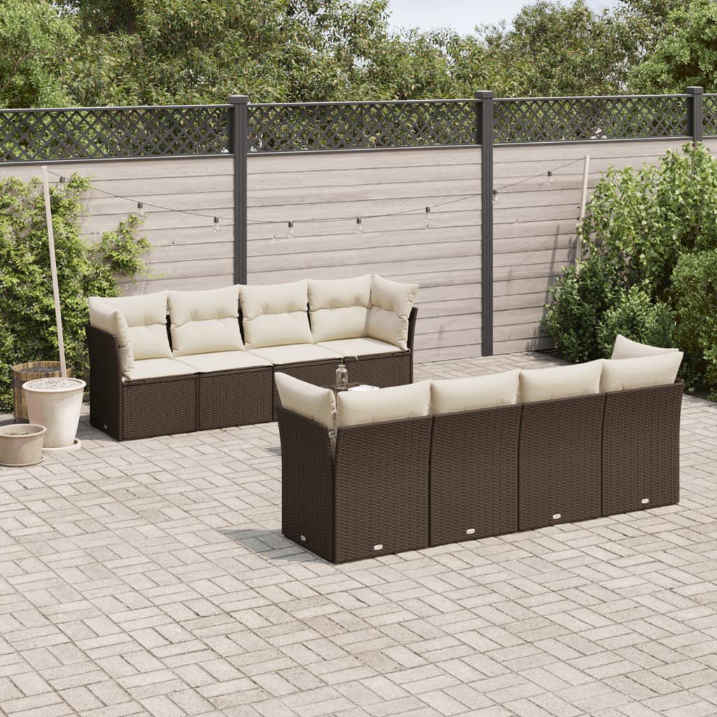 vidaXL 9 Piece Garden Sofa Set with Cushions Brown Poly Rattan