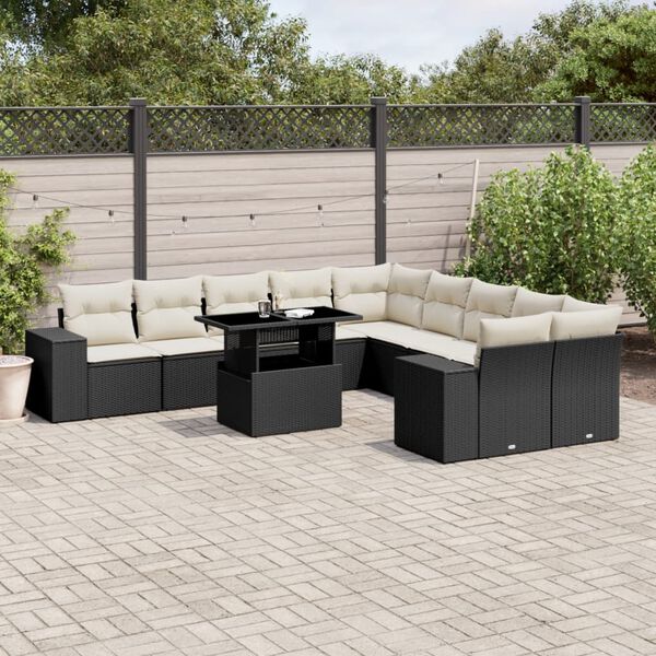 vidaXL 11 Piece Garden Sofa Set with Cushions Black Poly Rattan