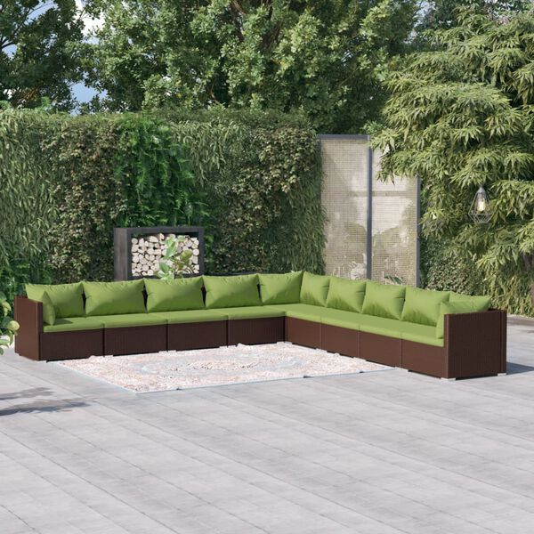 vidaXL 9 Piece Garden Lounge Set with Cushions Poly Rattan Brown