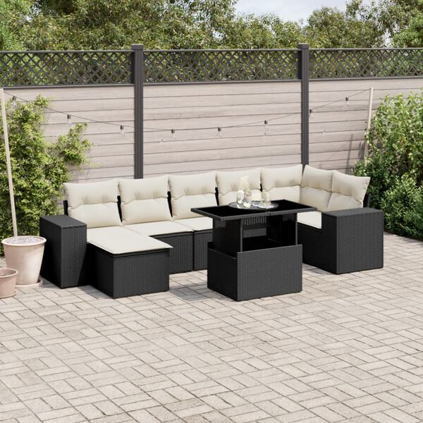 vidaXL 8 Piece Garden Sofa Set with Cushions Black Poly Rattan