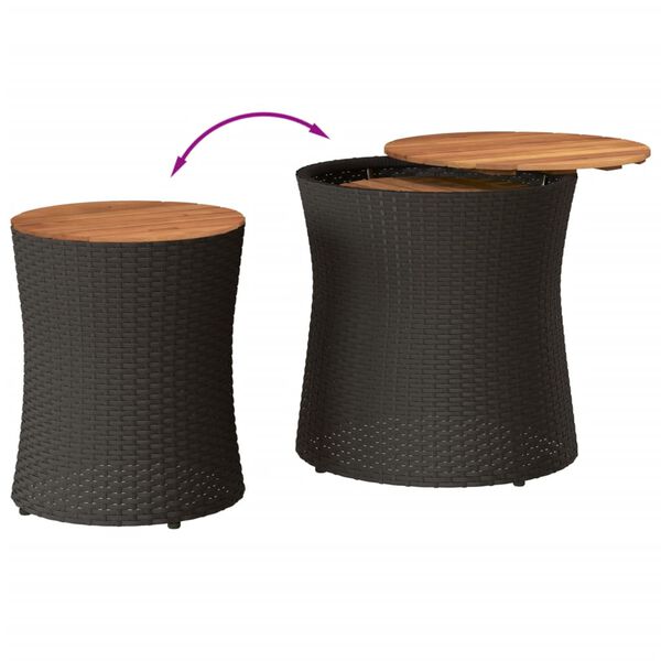 vidaXL Garden Side Tables 2 pcs with Wooden Top Black Poly Rattan