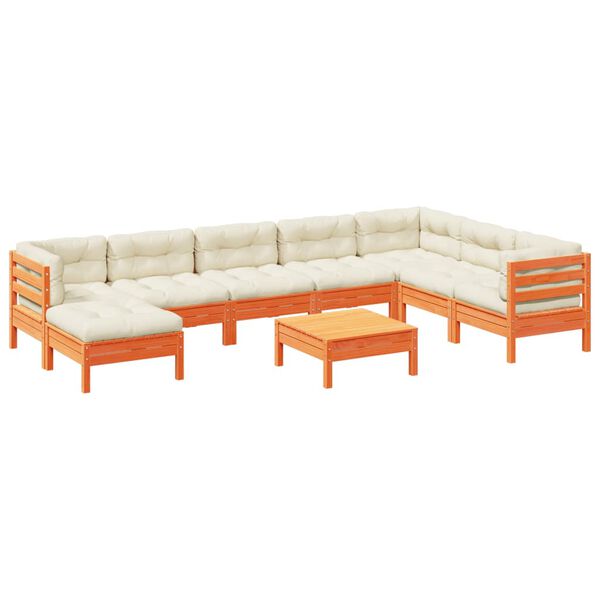 vidaXL 9 Piece Garden Sofa Set with Cushions Wax Brown Solid Wood Pine