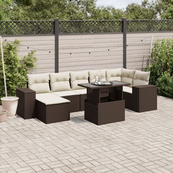 vidaXL 8 Piece Garden Sofa Set with Cushions Brown Poly Rattan