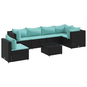 vidaXL 7 Piece Garden Lounge Set with Cushions Black Poly Rattan