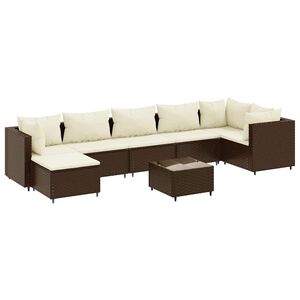 vidaXL 8 Piece Garden Lounge Set with Cushions Brown Poly Rattan