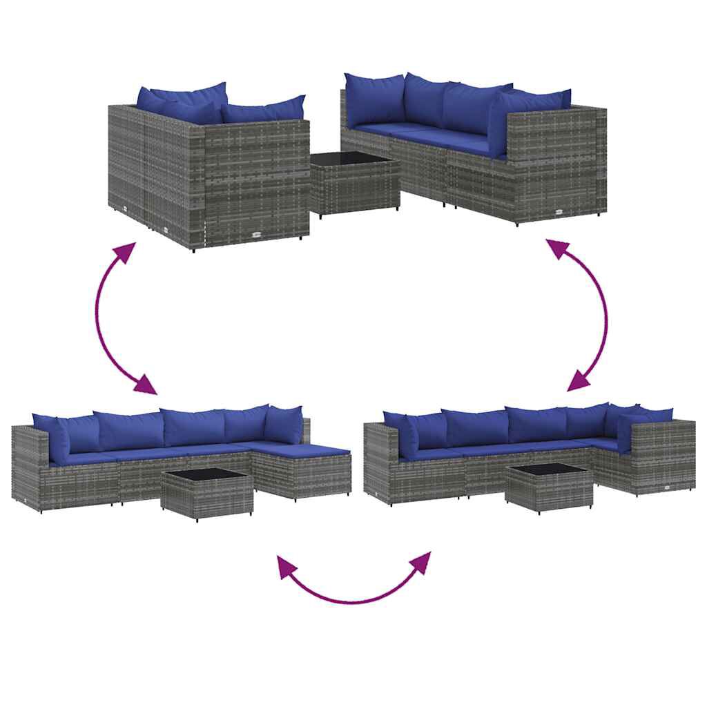 vidaXL 6 Piece Garden Lounge Set with Cushions Grey Poly Rattan